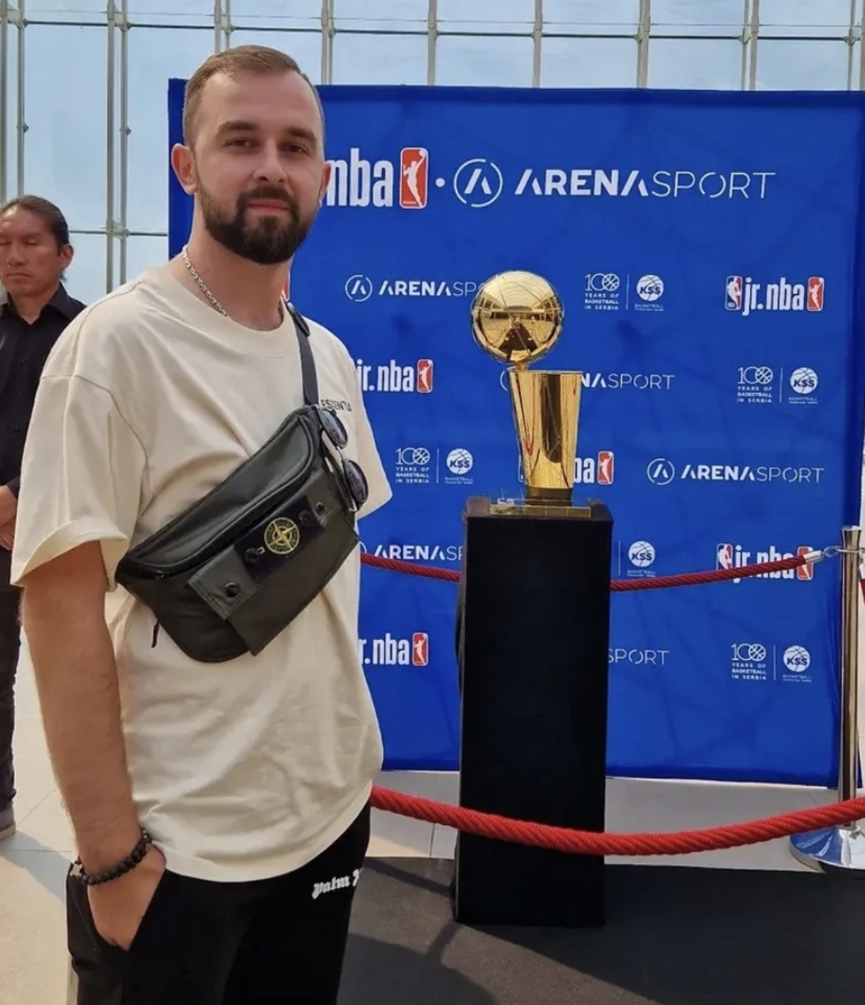 Nikola (Dzonii) next to the Larry O'Brien NBA Championship Trophy in Belgrade, May 2023